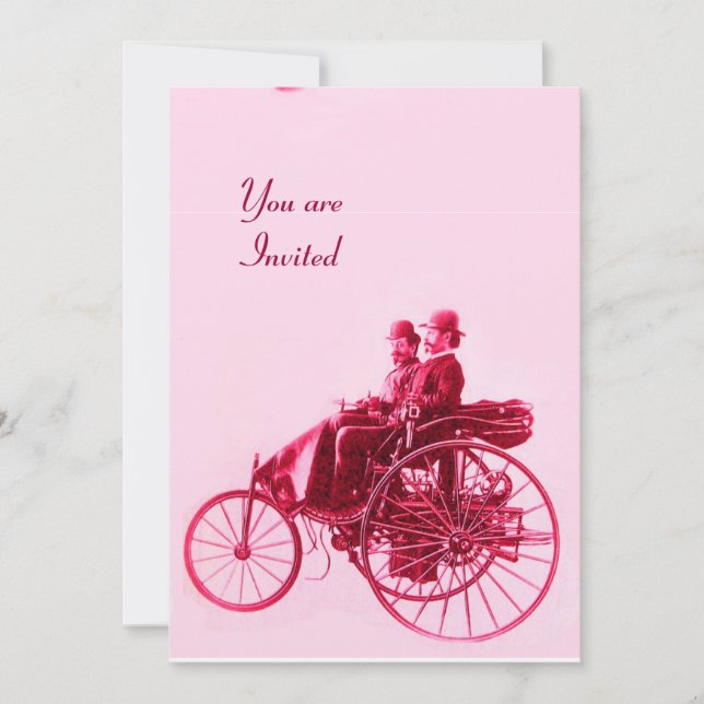 RETRO CARS AUTO RESTORATION silver red fuchsia Invitation (Front)