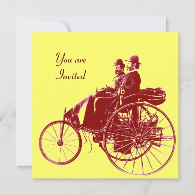 RETRO CARS , AUTO RESTORATION ,yellow red brown Invitation (Front)