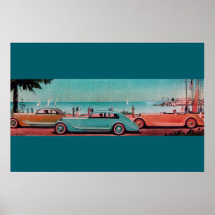 RETRO CARS , blue green pink red Poster