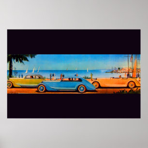 RETRO CARS , blue yellow orange Poster