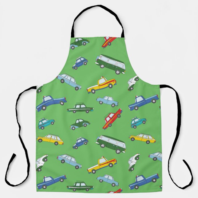 Retro Cars: Cute Hand-Drawn Pattern Apron (Front)