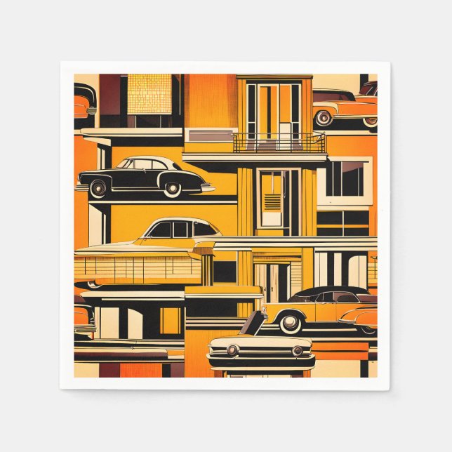 Retro Cars Geometric Mustard Mid Century  Napkin (Front)