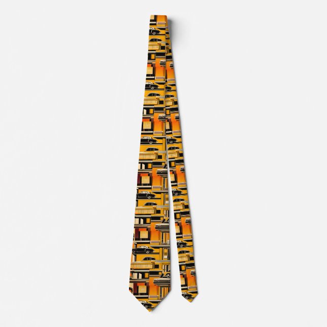 Retro Cars Geometric Mustard Mid Century  Tie (Front)