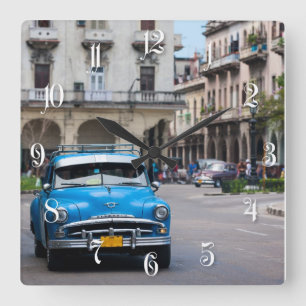 Retro cars on the Havana street Square Wall Clock