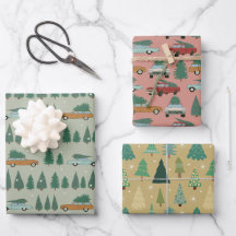 Retro Cars, Trucks, & Christmas Trees Wrap 