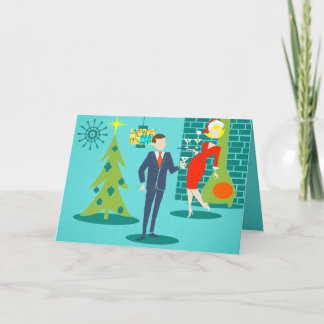 Rétro carte de Noël de couples de bande dessinée