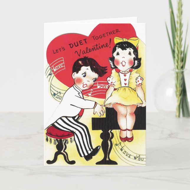 Rétro carte de Saint-Valentin de chanson d'amour (Devant)