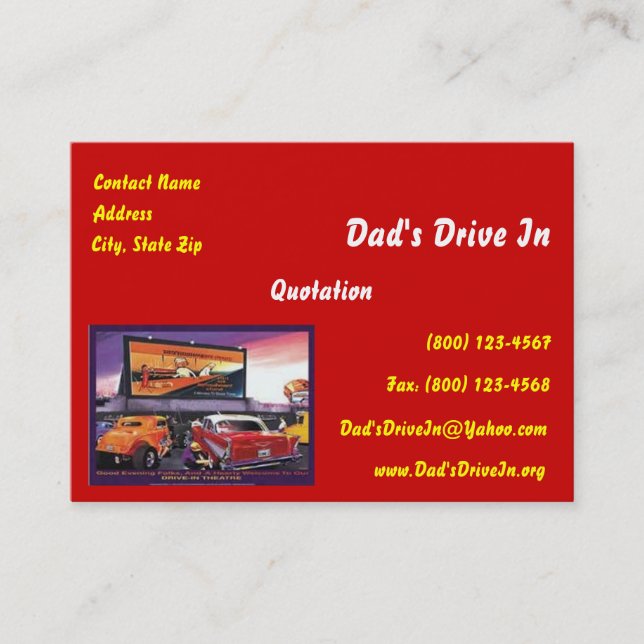 Rétro carte de visite de drive-in de film (Devant)