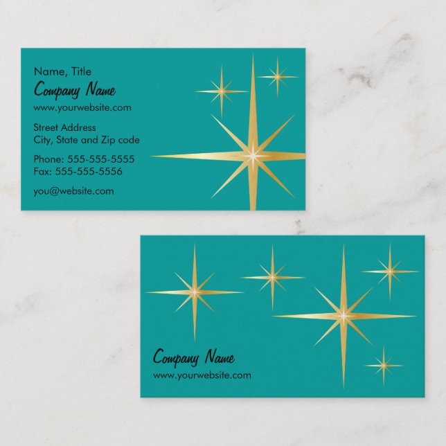 Rétro carte de visite de Starburst - Teal (Devant / Derrière)