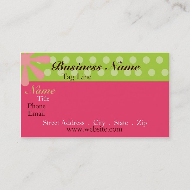 Rétro carte de visite rose et vert (Devant)