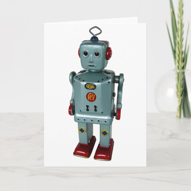 Rétro carte de voeux de blanc de robot (Devant)