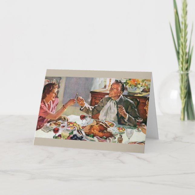 Rétro carte de voeux de dîner de thanksgiving (Devant)