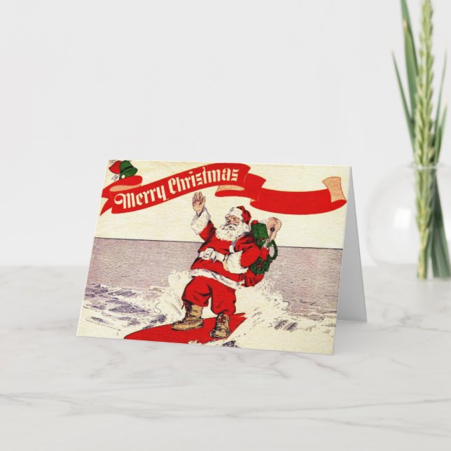 Rétro carte de voeux surfante de Père Noël (Devant)