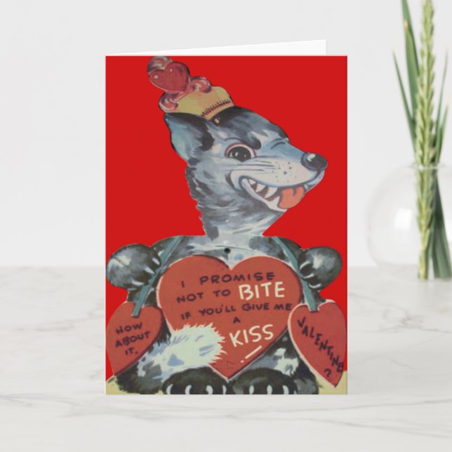 Rétro carte drôle vintage de Valentine de loup (Devant)