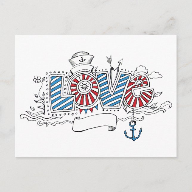 Rétro carte postale d'amour de marin nautique (Devant)
