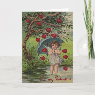 Rétro carte vintage de Valentine de parapluie de