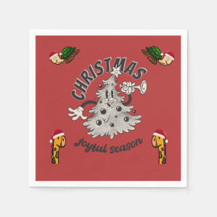 Retro Cartoon Christmas Joyful Season Napkin