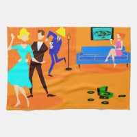 Retro Cartoon Cocktail Party Kitchen Towel