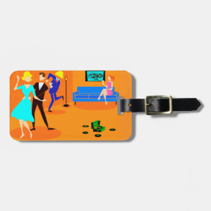 Retro Cartoon Cocktail Party Luggage Tag
