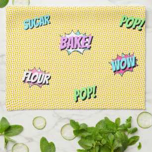 Retro Cartoon Colourful Pop Art Fun Bakery Chef Kitchen Towel
