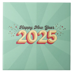 Retro cartoon design happy new year 2025 text tile