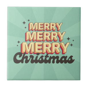 Retro cartoon design merry christmas text tile