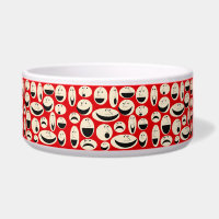 Retro Cartoon Faces Pattern Ceramic Pet Bowl