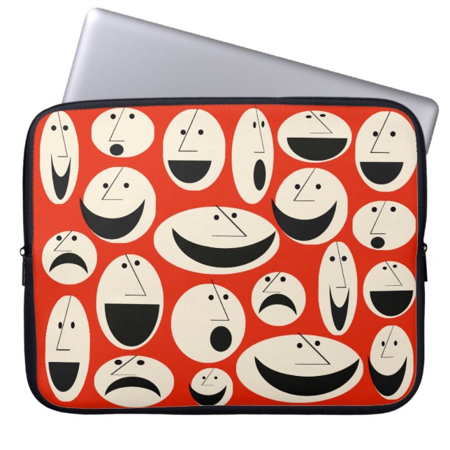 Retro Cartoon Faces Pattern Laptop Sleeve (Front)