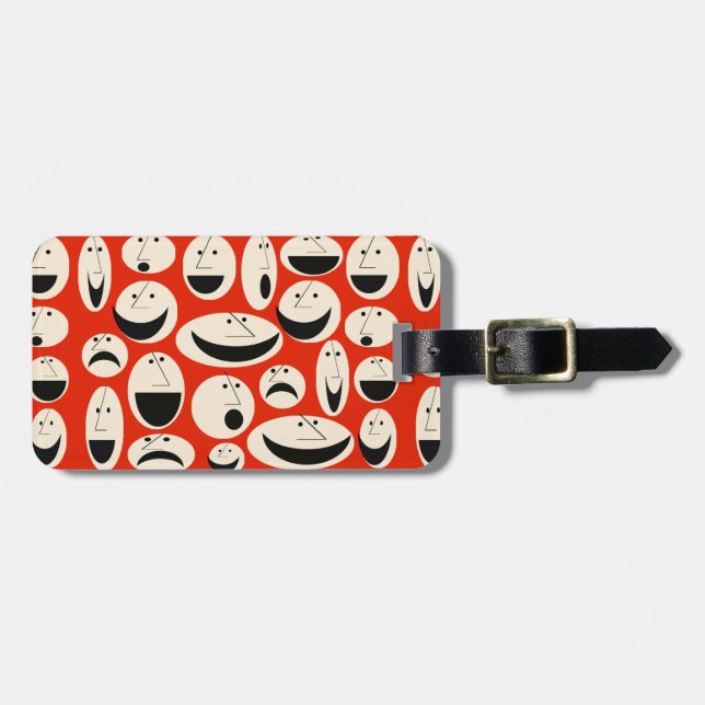 Retro Cartoon Faces Pattern Luggage Tag (Front Horizontal)