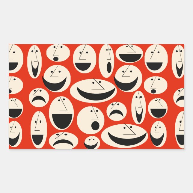 Retro Cartoon Faces Pattern Rectangle Stickers (Front)