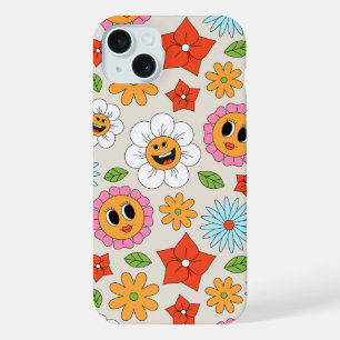 Retro Cartoon Flowers Whimsical Happy Fun iPhone 15 Plus Case