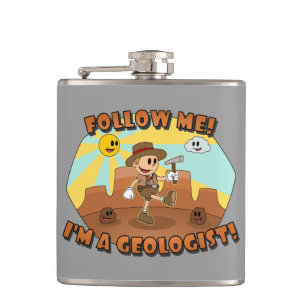 Retro Cartoon- Follow Me I'm a Geologist! Hip Flask