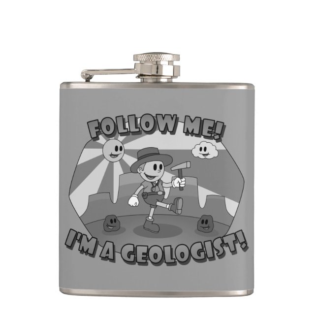 Retro Cartoon- Follow Me I'm a Geologist! Hip Flask (Front)