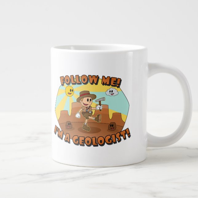 Retro Cartoon- Follow Me! I'm a Geologist! Large Coffee Mug (Right)