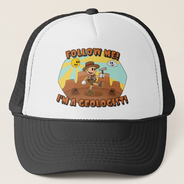 Retro Cartoon- Follow Me! I'm a Geologist! Trucker Hat (Front)