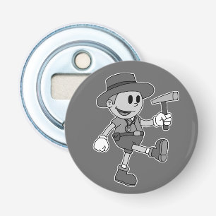 Retro Cartoon Geologist (Black and White) Bottle Opener