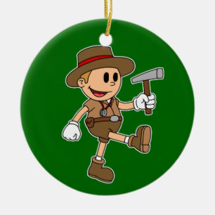 Retro Cartoon Geologist (Colour) Ceramic Ornament