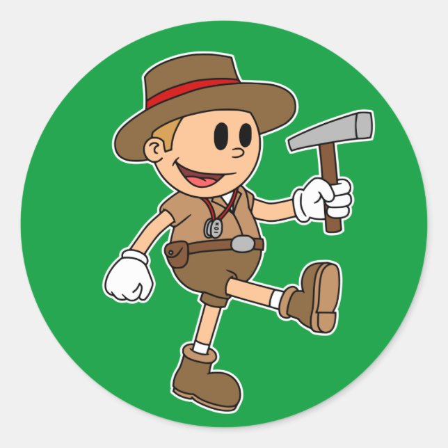 Retro Cartoon Geologist (Colour) Classic Round Sticker (Front)