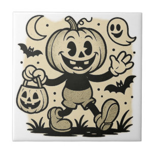 Retro cartoon-inspired pumpkin Halloween tile