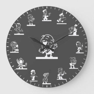 Retro Cartoon People Themed White Large Clock