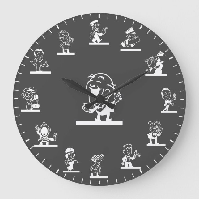 Retro Cartoon People Themed White Large Clock (Front)