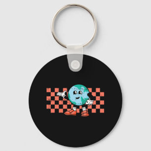 Retro Cartoon Planet Earth Day Environmental Natur Keychain
