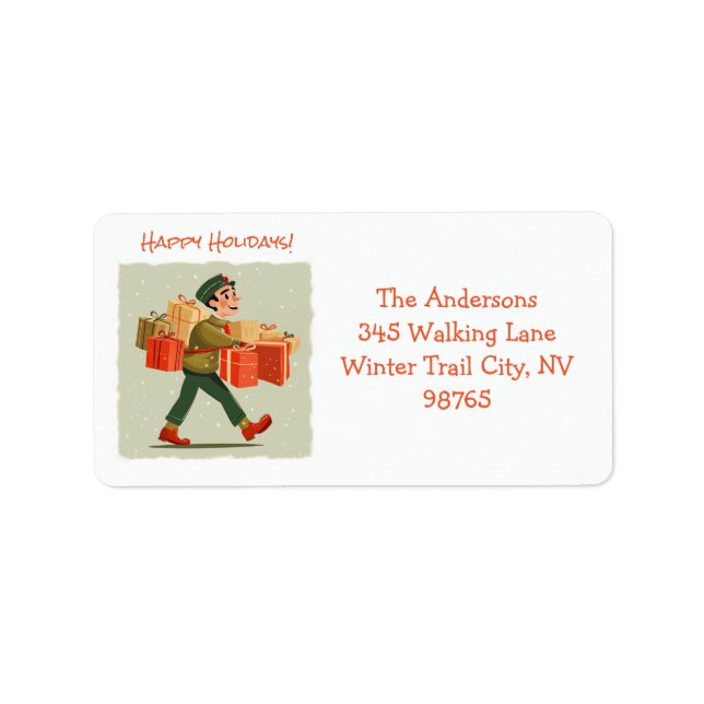 Retro Cartoon Postman Holiday Return Address Label (Front)