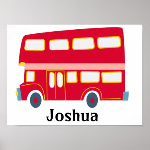 Retro cartoon red double decker bus personalize poster