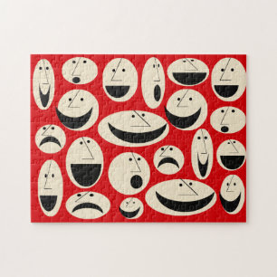 Retro Cartoon Visages Motif Puzzle