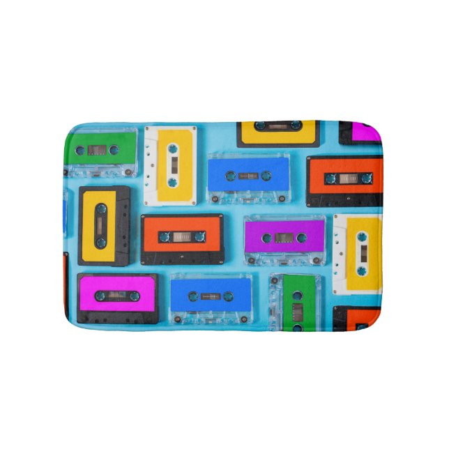 Retro Cassette: Blue Background Collection Bath Mat (Front)