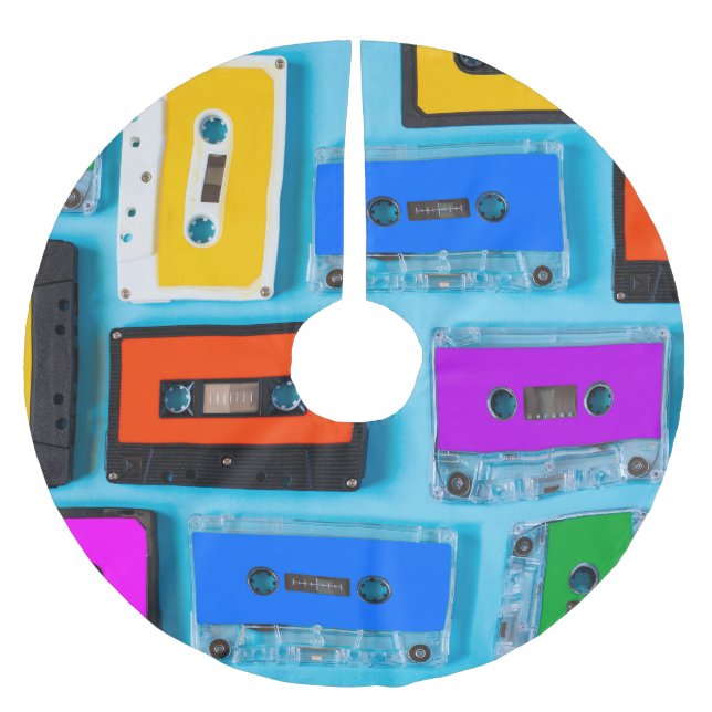 Retro Cassette: Blue Background Collection Brushed Polyester Tree Skirt (Front)