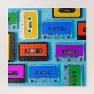 Retro Cassette: Blue Background Collection Jigsaw Puzzle