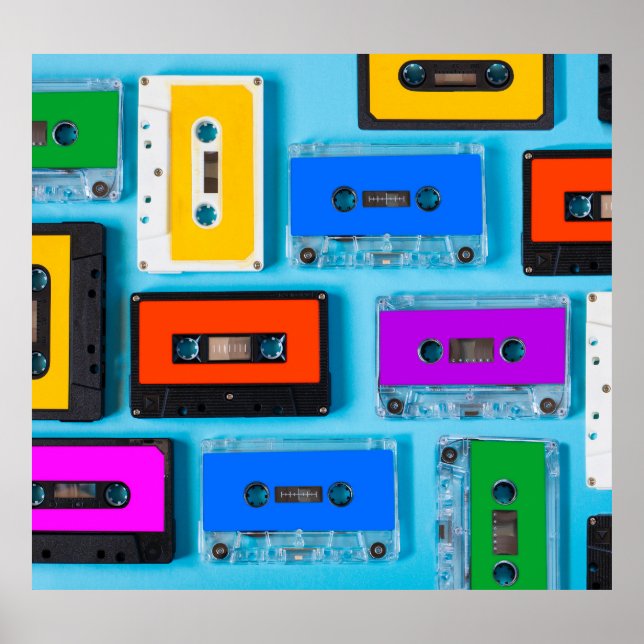 Retro Cassette: Blue Background Collection Poster (Front)