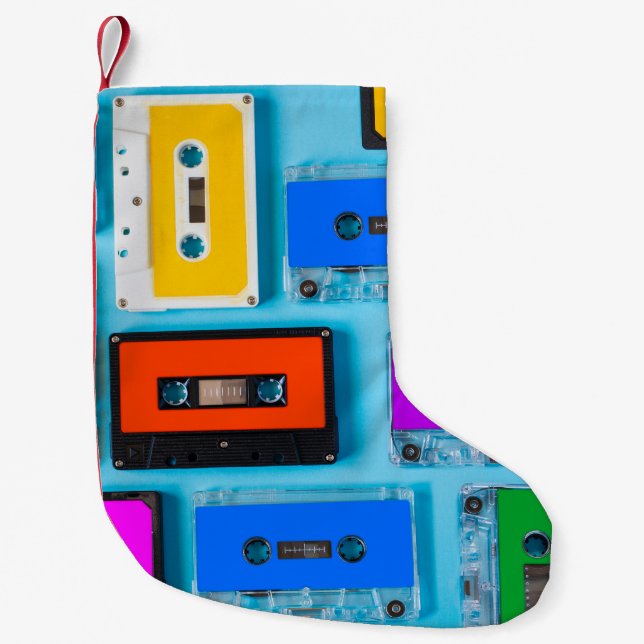 Retro Cassette: Blue Background Collection Small Christmas Stocking (Front)